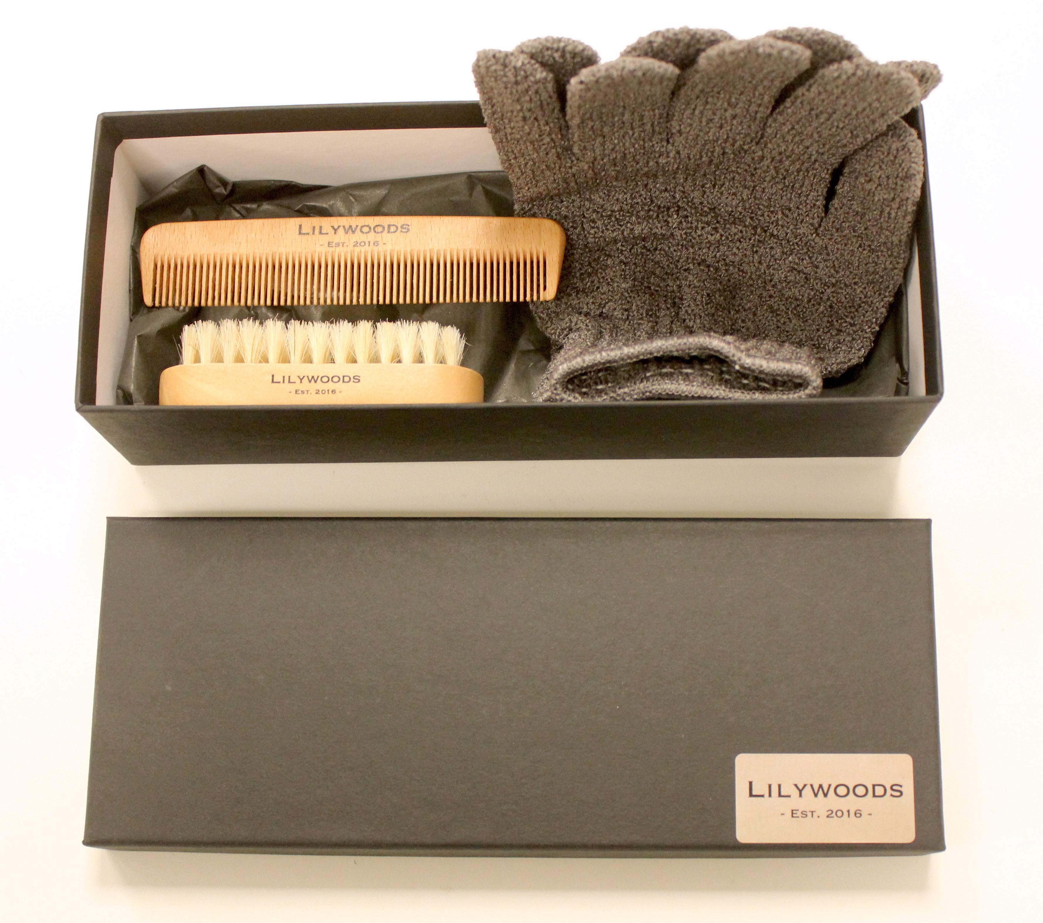 Bath & Body Gift Set Including Nail Brush, Shower Gloves and Wooden Comb