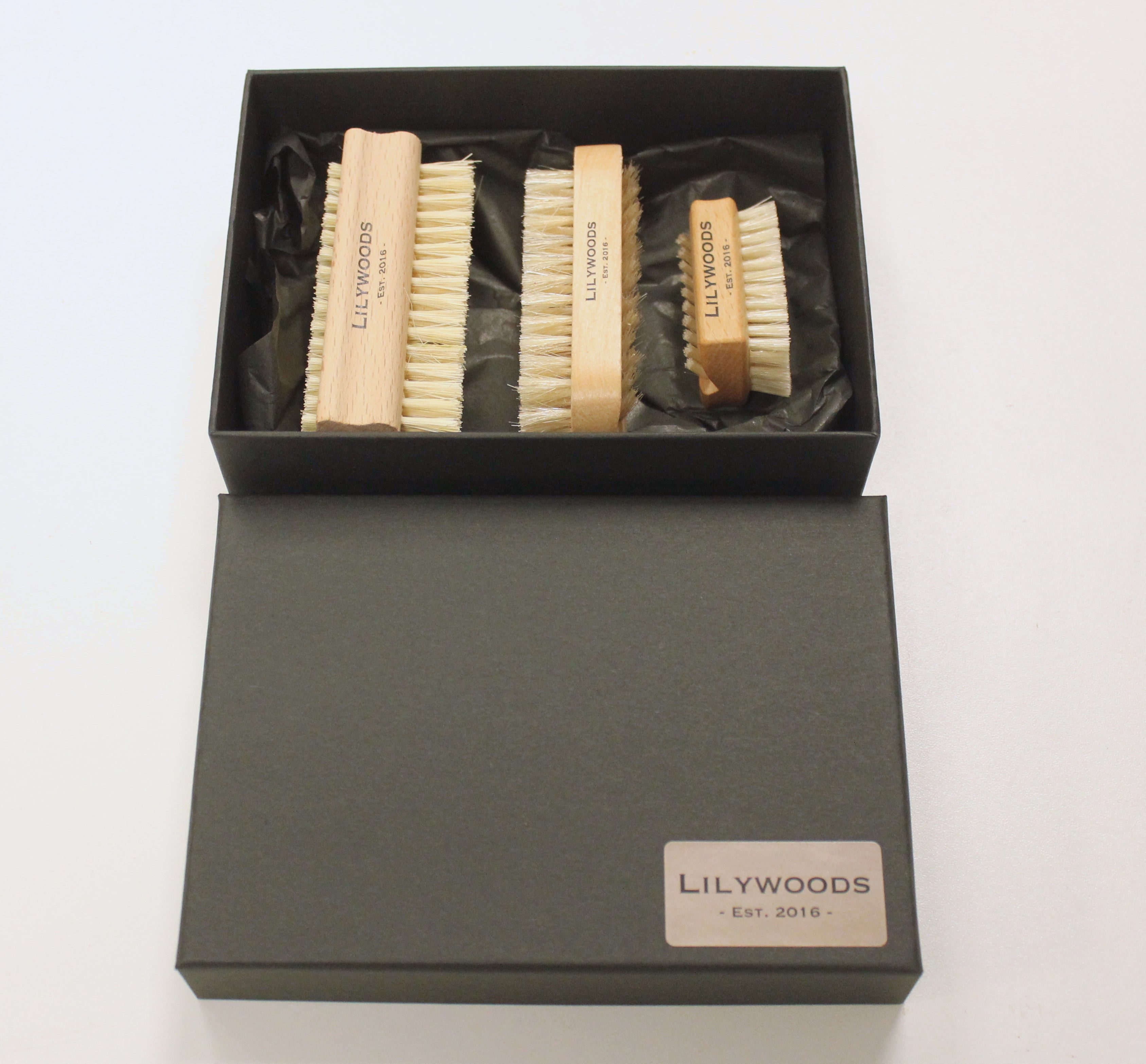 Wooden Nail Brush Gift Set Collection - 3 Nail Brushes: Tough Cactus Bristles, Soft Bristles & Mini Travel Nail Brush