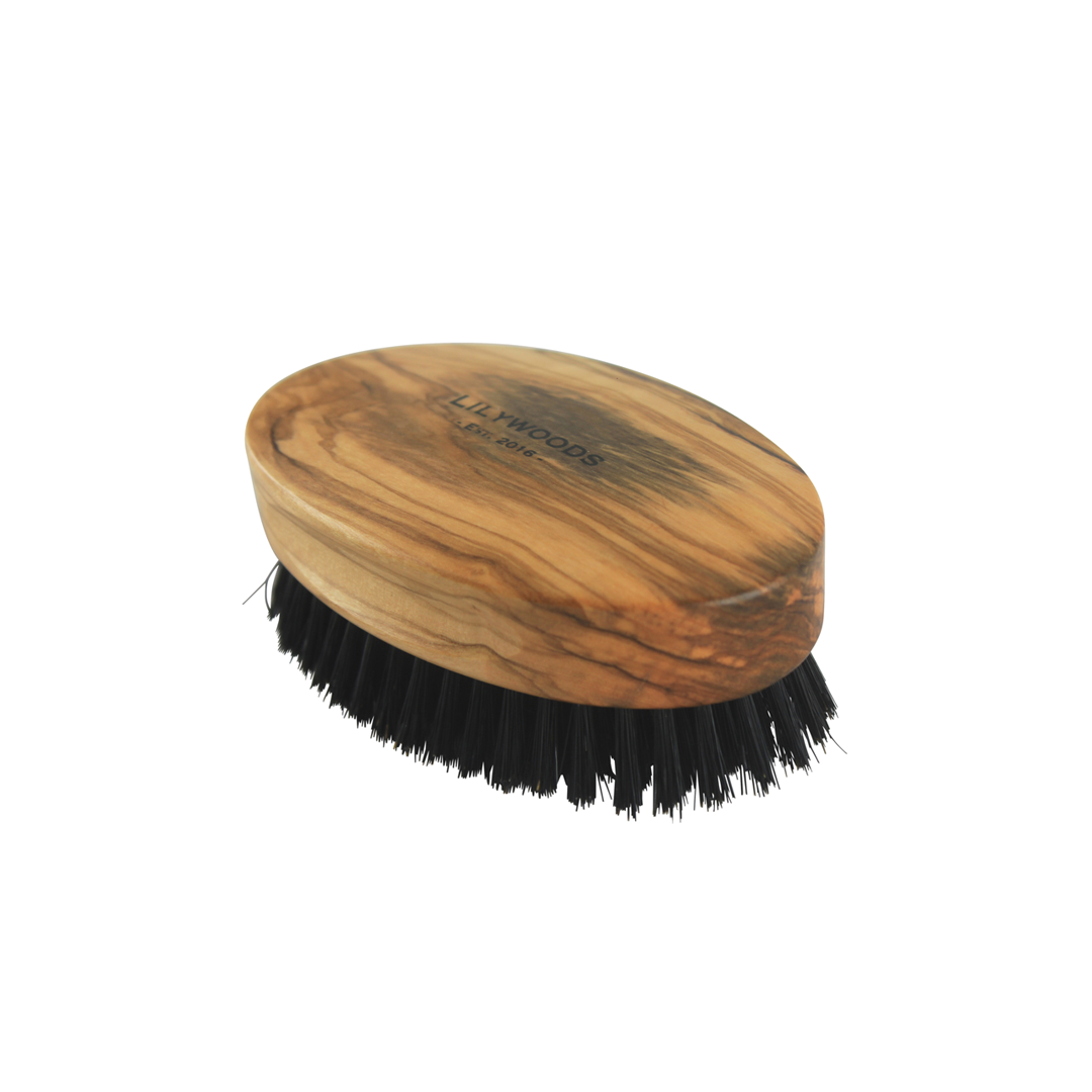 Military Style Olive Wood Boar Bristle Beard and Hair Brush